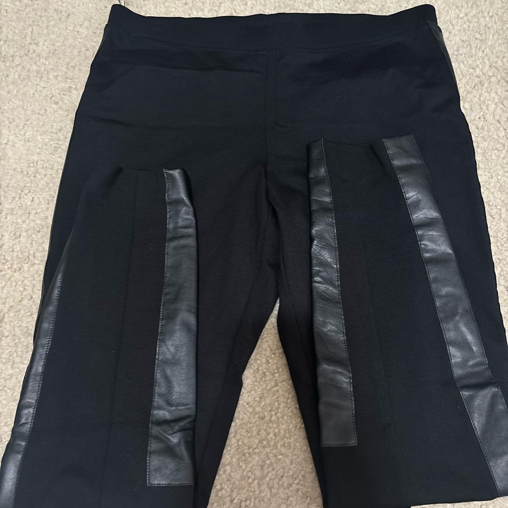 DKNY Black Leggings with Leather Details